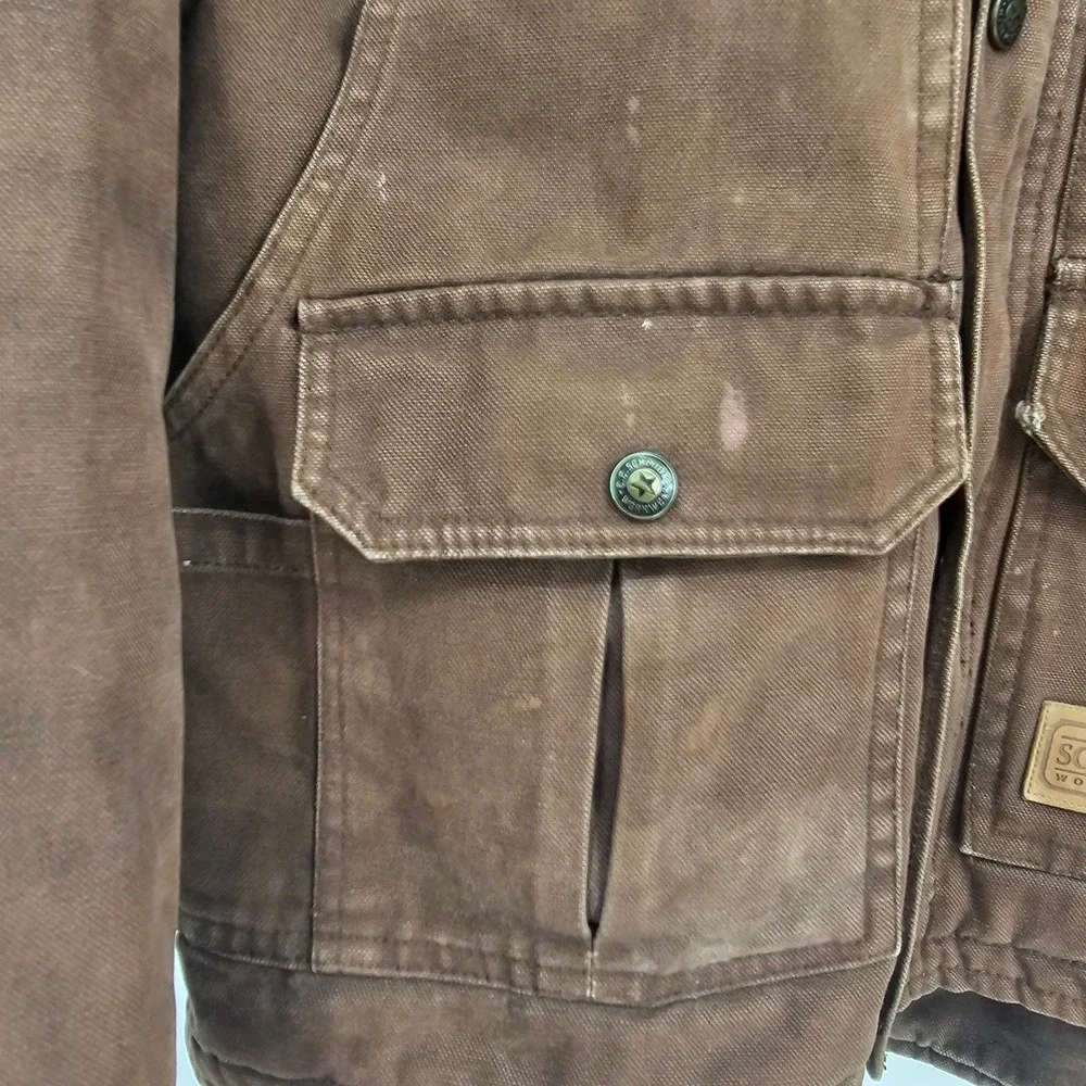 C.E. Schmidt Workwear Jacket Brown Duck Canvas L Fleece Lined Chore Ranch Barn